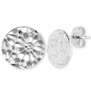 Benodigdheden van Stainless steel Roestvrij staal (RVS) oorbellen / oorsteker round with flower with loop Silver