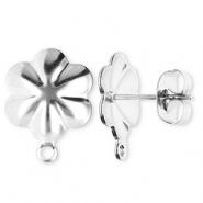 Benodigdheden van Stainless steel Roestvrij staal (RVS) oorbellen / oorsteker flower with loop Silver