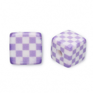 Kralen van acryl square with cubes Purple-white
