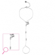 Handkettingen van Stainless steel Roestvrij staal (RVS) flower Silver-crystal-white