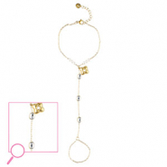 Handkettingen van Stainless steel Roestvrij staal (RVS) flower Gold-crystal-white