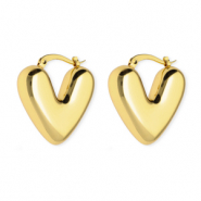 Oorbellen van Stainless steel Roestvrij staal (RVS) creolen heart Gold