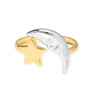 Ringen van Stainless steel Roestvrij staal (RVS) star and moon Gold-silver