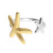 Ringen van Stainless steel Roestvrij staal (RVS) starfish Silver-gold