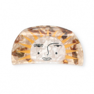 Haaraccessoires haarklem sun with face Pearl shine brown-pearl shine white-ochre