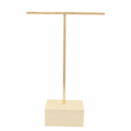 Sieraden display voor T-vorm voor oorbellen met houten voet Natural-gold