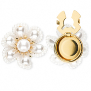 TQ metaal Brass button covers flower with pearls Gold-white