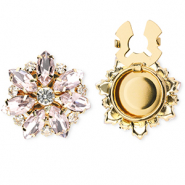 TQ metaal Brass button covers flower Gold-light pink-crystal