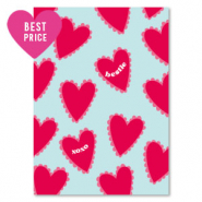 Kaartjes voor sieraden "bestie xoxo" Light blue-red