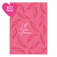 Kaartjes voor sieraden "I got it from my mama" Hot pink