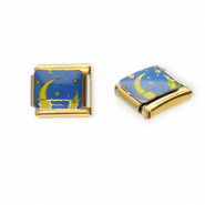 Italian charms losse schakels van Stainless steel Roestvrij staal(RVS) moon and stars Gold-blue-yellow