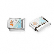 Italian charms losse schakels van Stainless steel Roestvrij staal(RVS) sea life Silver-white-light blue