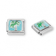 Italian charms losse schakels van Stainless steel Roestvrij staal(RVS) palmtree Silver-light blue-green