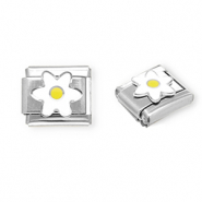 Italian charms losse schakels van Stainless steel Roestvrij staal(RVS) flower Silver-white-yellow