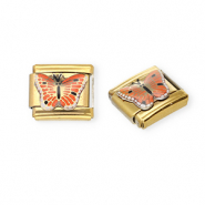 Italian charms losse schakels van Stainless steel Roestvrij staal(RVS) butterfly Gold-orange-black-white