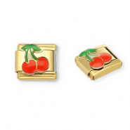 Italian charms losse schakels van Stainless steel Roestvrij staal(RVS) cherries Gold-red-green