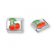 Italian charms losse schakels van Stainless steel Roestvrij staal(RVS) cherries Silver-red-green