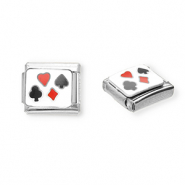 Italian charms losse schakels van Stainless steel Roestvrij staal(RVS) playcard Silver-white-red-black