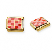 Italian charms losse schakels van Stainless steel Roestvrij staal(RVS) chequered Gold-pink-red