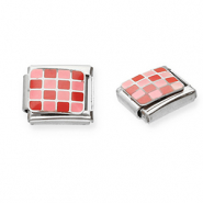 Italian charms losse schakels van Stainless steel Roestvrij staal(RVS) chequered Silver-pink-red