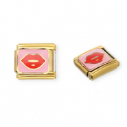 Italian charms losse schakels van Stainless steel Roestvrij staal(RVS) kiss Gold-pink-red