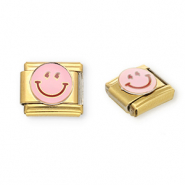 Italian charms losse schakels van Stainless steel Roestvrij staal(RVS) smiley Gold-light pink-purple