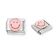 Italian charms losse schakels van Stainless steel Roestvrij staal(RVS) smiley Silver-light pink-purple