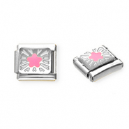 Italian charms losse schakels van Stainless steel Roestvrij staal(RVS) star Silver-pink-yellow