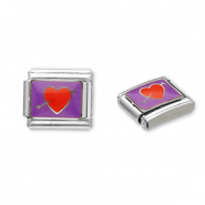 Italian charms losse schakels van Stainless steel Roestvrij staal(RVS) heart with arrow Silver-purple-red