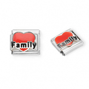 Italian charms losse schakels van Stainless steel Roestvrij staal(RVS) heart "Family" Silver-red-black