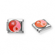Italian charms losse schakels van Stainless steel Roestvrij staal(RVS) heart Yin & Yang Silver-pink-red