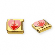 Italian charms losse schakels van Stainless steel Roestvrij staal(RVS) heart Gold-pink-red