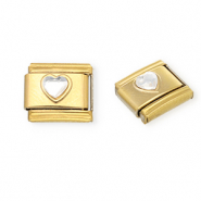 Italian charms losse schakels van Stainless steel Roestvrij staal(RVS) heart with strass Gold-crystal