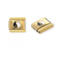 Italian charms losse schakels van Stainless steel Roestvrij staal(RVS) Yin & Yang Gold-black-white