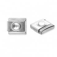 Italian charms losse schakels van Stainless steel Roestvrij staal(RVS) round with strass Silver-crystal