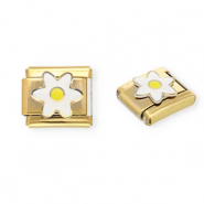 Italian charms losse schakels van Stainless steel Roestvrij staal(RVS) flower Gold-white-yellow