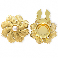 Button covers van Stainless steel Roestvrij staal (RVS) flower with imitation pearl Gold-white