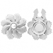 Button covers van Stainless steel Roestvrij staal (RVS) flower with imitation pearl Silver-white