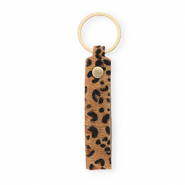 Leren sleutelhangers with leopard print Tan brown-black-gold