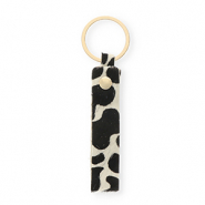 Leren sleutelhangers with cow print White-black-gold