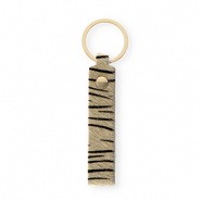 Leren sleutelhangers with tiger print Sand beige-black-gold