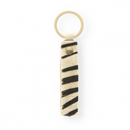 Leren sleutelhangers with zebra print White-black-gold