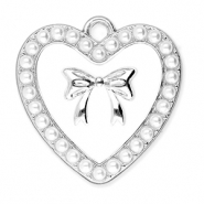 Metaal bedels heart with pearls and bow Silver-white