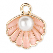 Metaal bedels shell with pearl Gold-light peach pink-white