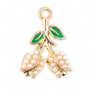 Metaal bedels tulips with pearls Gold-green-white