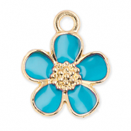 Metaal bedels flower Gold-blue