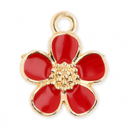Metaal bedels flower Gold-red