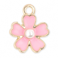 Metaal bedels flower with pearl Gold-light pink-white