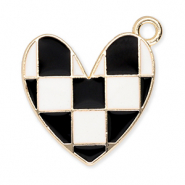 Metaal bedels heart with cubes Gold-black-white