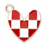 Metaal bedels heart with cubes Gold-red-white